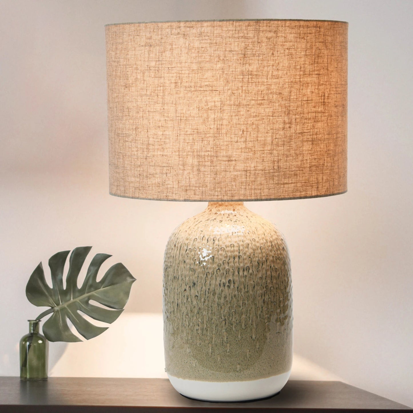 Stoneware Table Lamp with Linen Shade