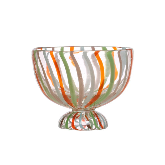 Round Hand Painted Glass Footed Bowl w/Stripes Multi Color