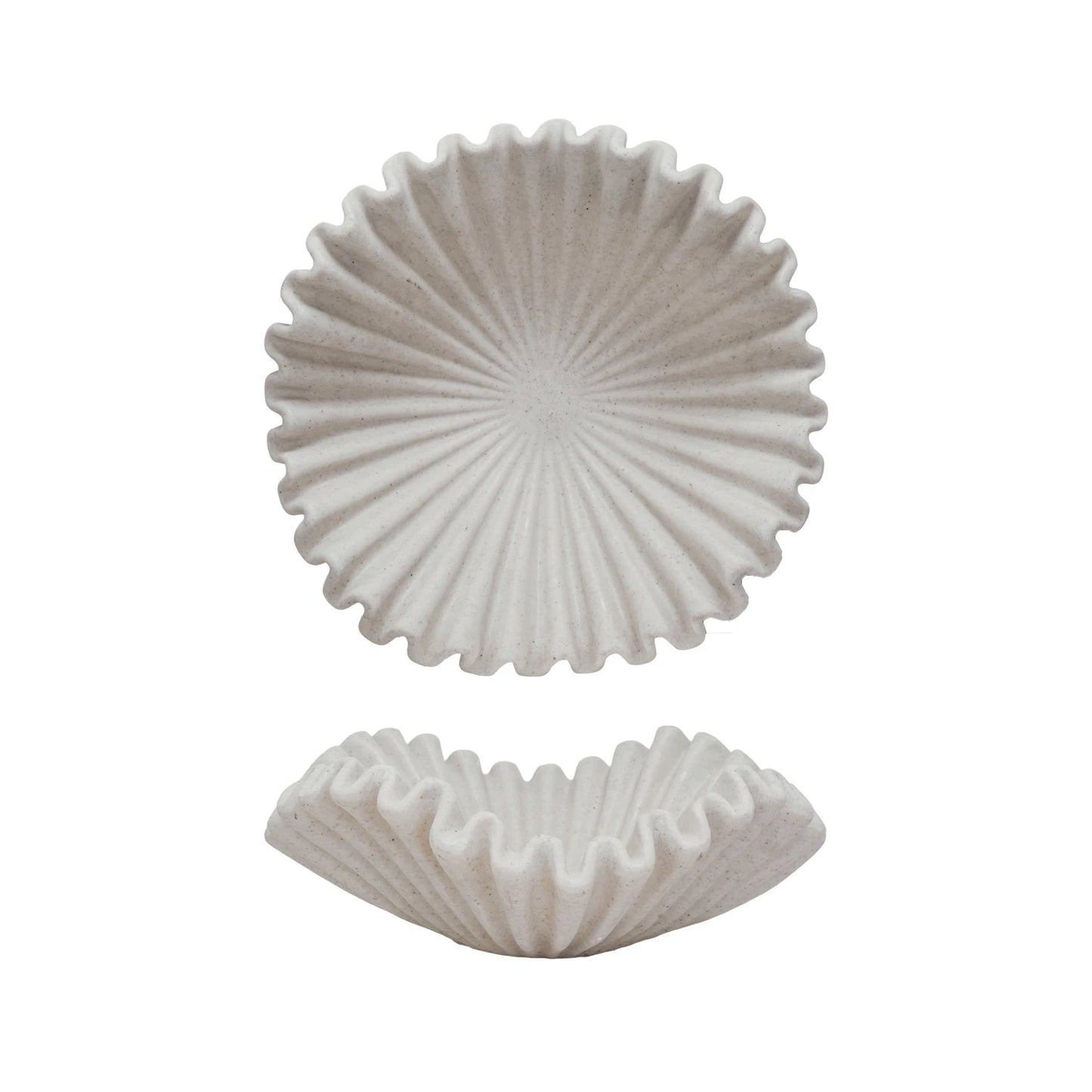 Decorative Resin Ruffled Bowl, Stone Finish, Cream Color SKU#AH3518  Ships By Truck