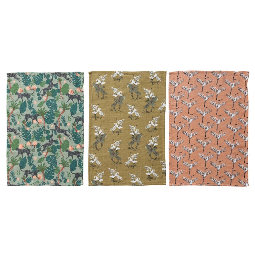 Cotton Double Cloth Kitchen Towel with Animal Pattern, 3 Styles