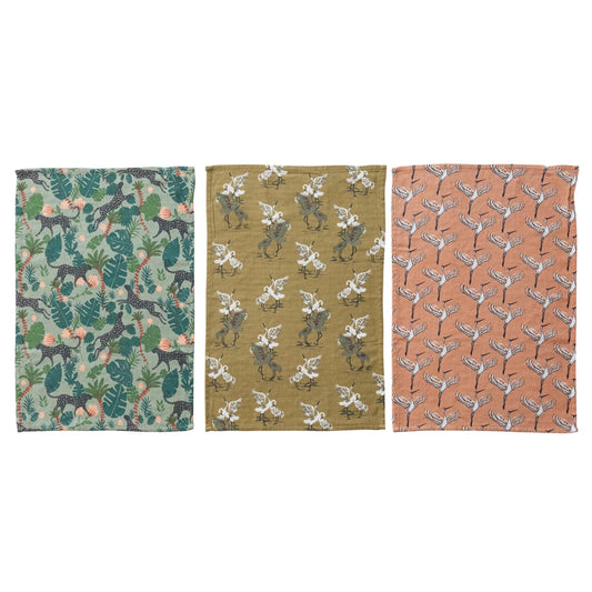 Cotton Double Cloth Kitchen Towel with Animal Pattern, 3 Styles