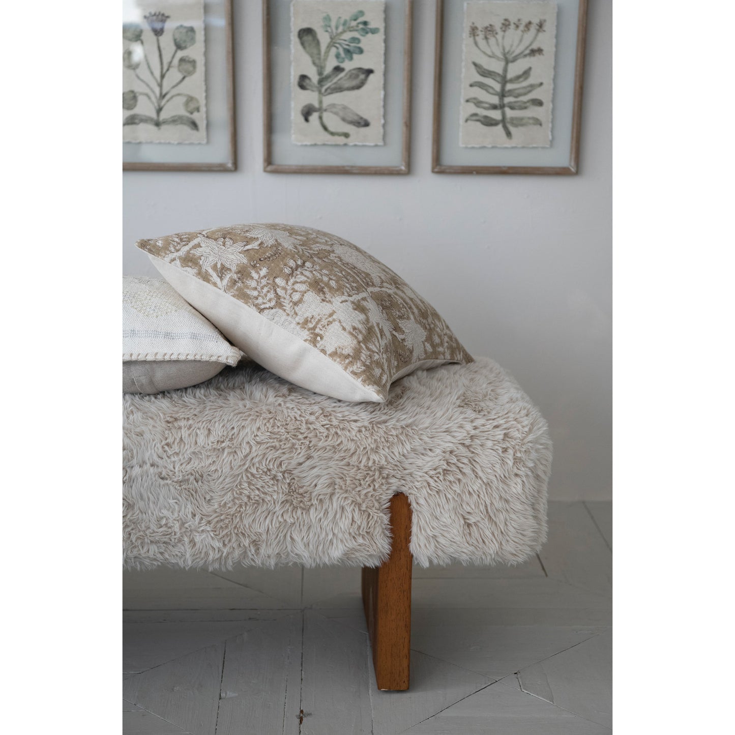 Cotton Double Cloth Block Printed Pillow with Floral Pattern