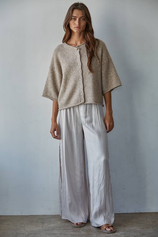 Knit Sweater Quarter Sleeve Button Up Cardigan Top
