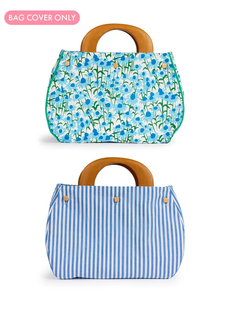 Bag Cover - Blue and White Pinstripe/Echinacea