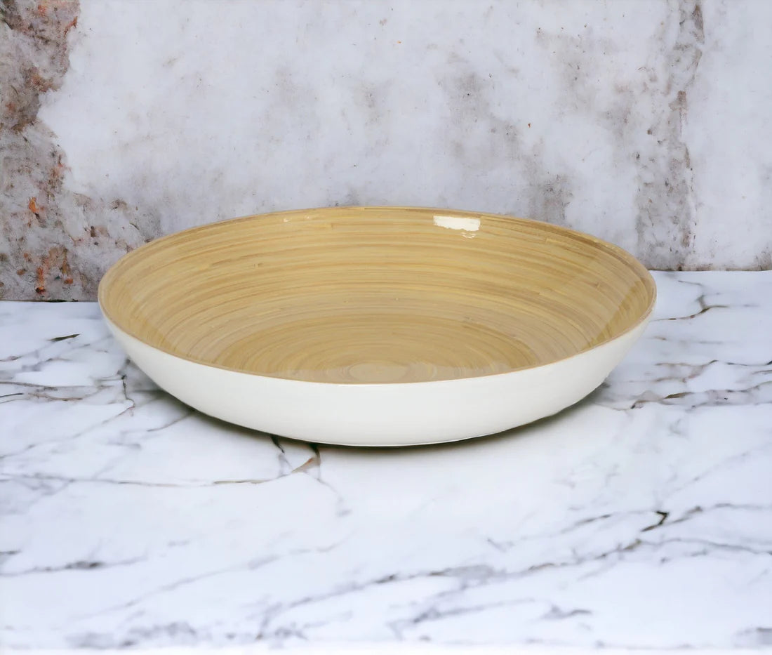 Bamboo Fruit Bowl 11.8" X 2" - White & Natural