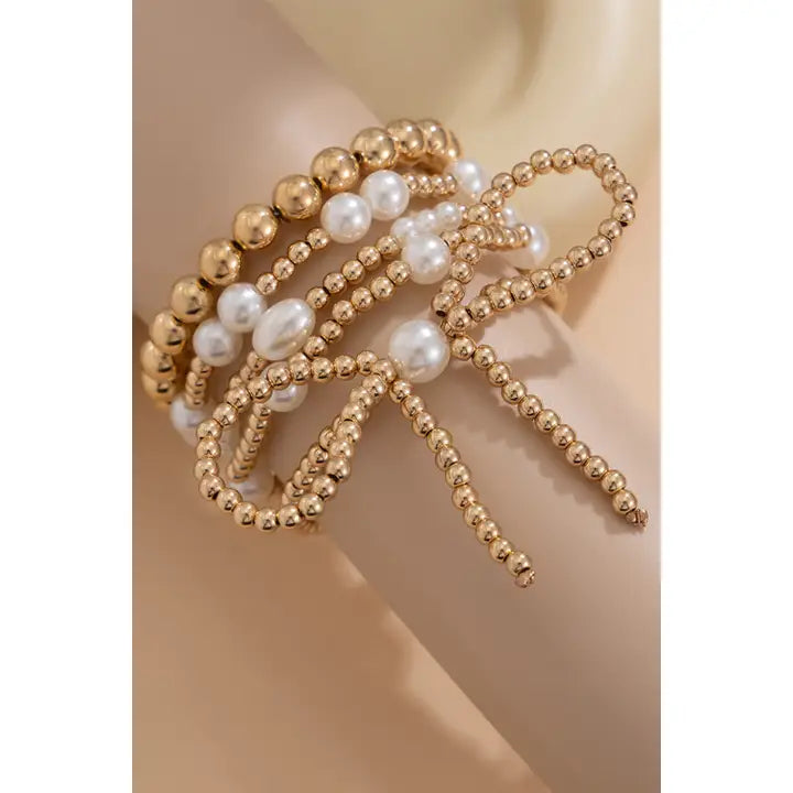 Bow Knot Pearl Beaded Bracelet Set