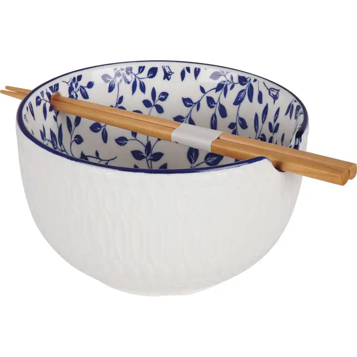 Indigo Floral Ramen Bowl Set