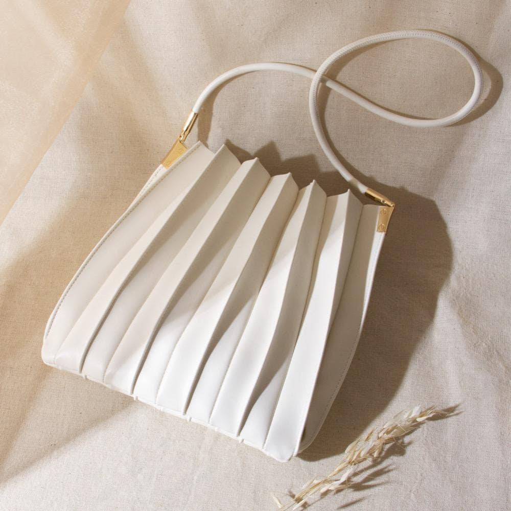Carrie Ivory Pleated Vegan Leather Shoulder Bag