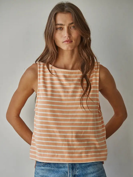 Knit Cotton Striped Round Neck Sleeveless Top