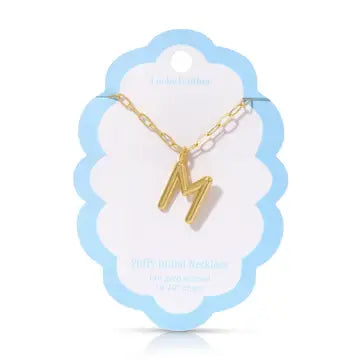 Lucky Feather Puffy Charm - Initial Necklace