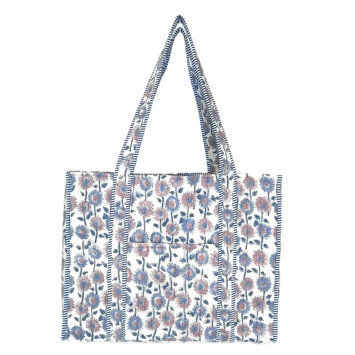 Quilted Block-Printed Tote Bag with Travel Pouch