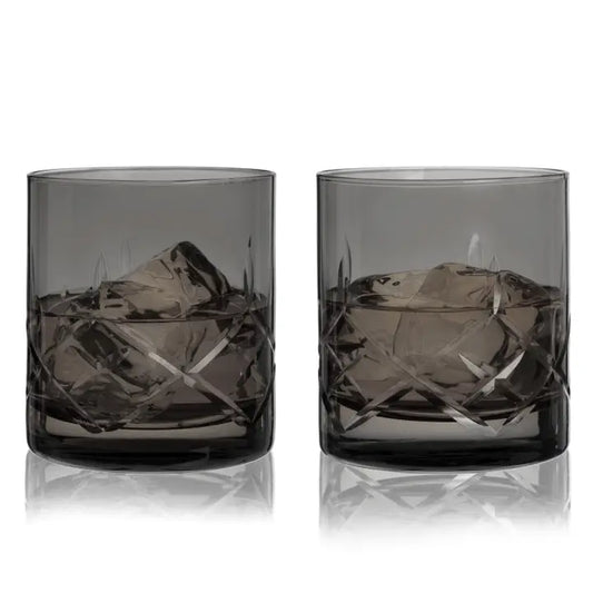 Admiral Hand-Etched Crystal Rocks Glasses - Smoke - Set of Two