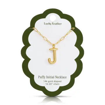 Lucky Feather Puffy Charm - Initial Necklace