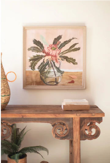 Floral Print under Glass with Linen Wrapped Frame