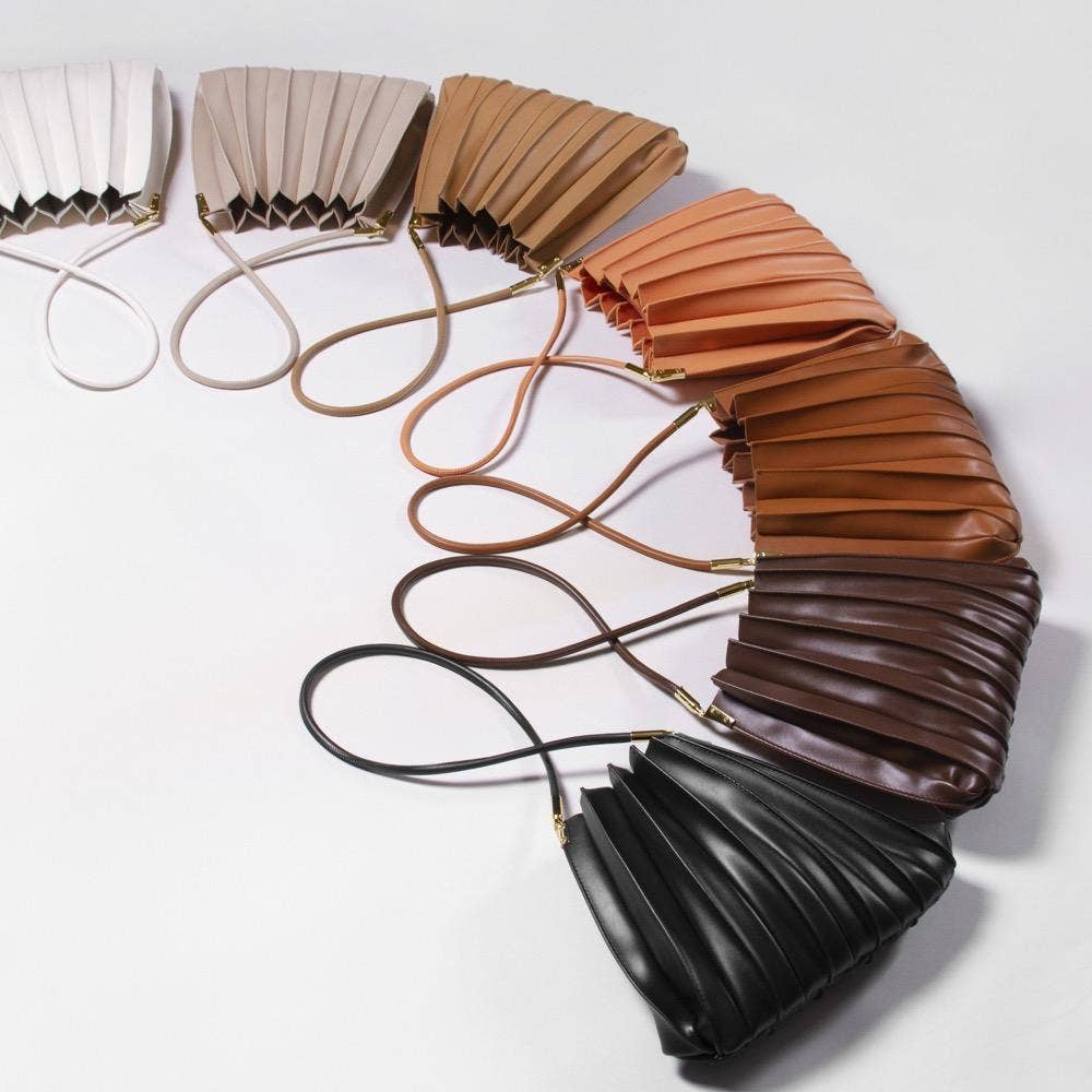 Carrie Ivory Pleated Vegan Leather Shoulder Bag