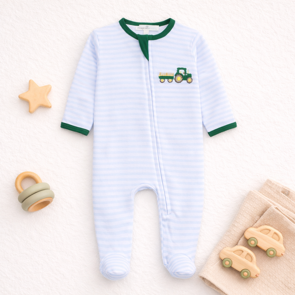 Little Farmer Applique Zip Footie - Months
