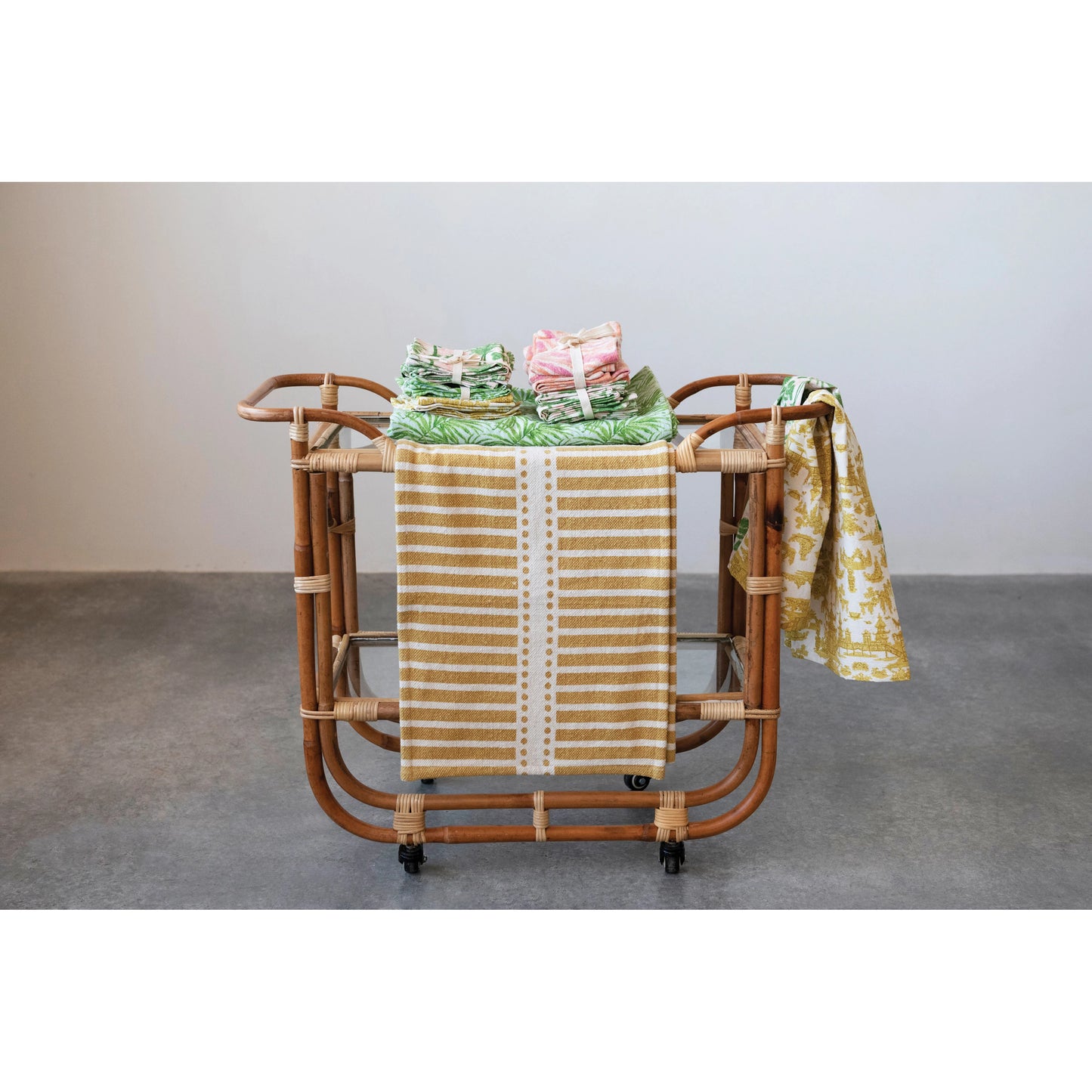 Cotton Printed Tea Towels with Pattern, 2 Colors, 2 Styles