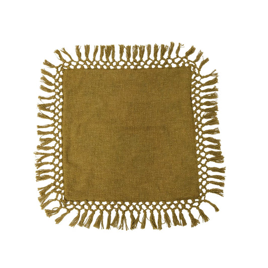 Cotton Slub Pillow w/ Crochet & Fringe, Polyester Fill