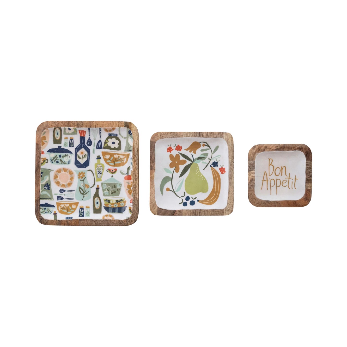 Enameled Mango Wood Trays Assorted