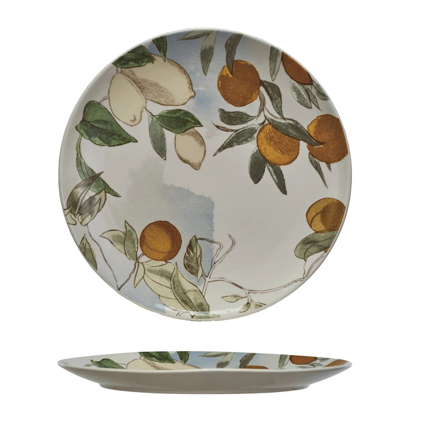 Stoneware Platter w/Fruit, Multi Color