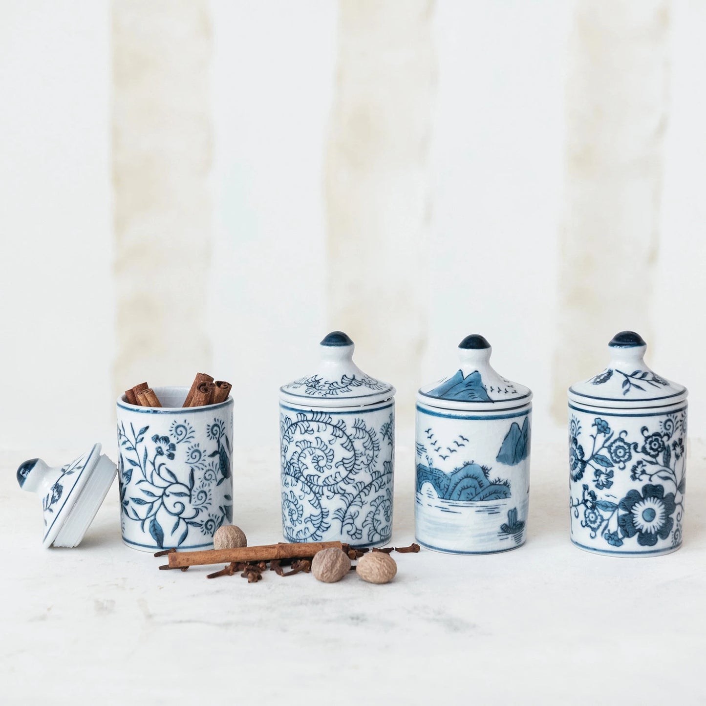 Hand-Painted Stoneware Spice Jar w/Pattern