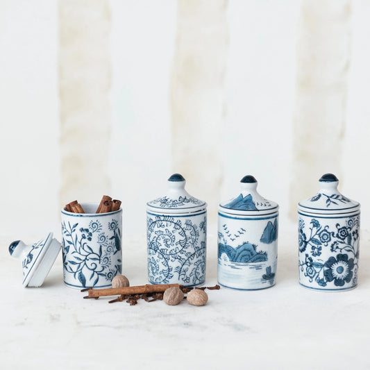 Hand-Painted Stoneware Spice Jar w/Pattern