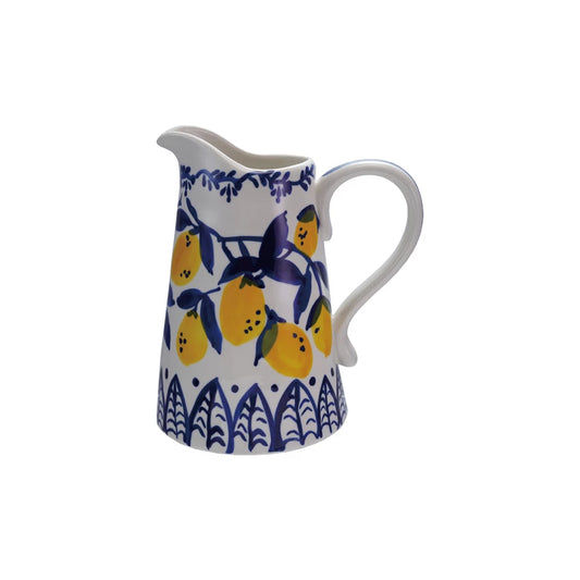 1-1/2 Quart Hand-Painted Stoneware Pitcher Lemons
