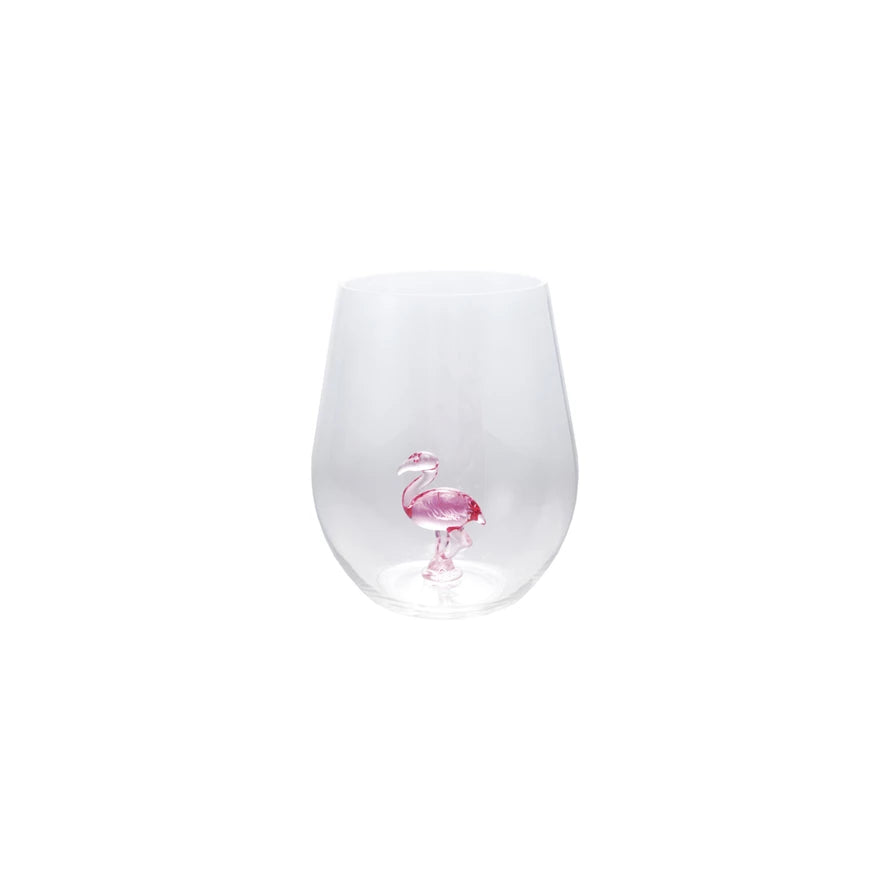 16 oz. Acrylic Stemless Wine Glass with Flamingo Inside, Pink