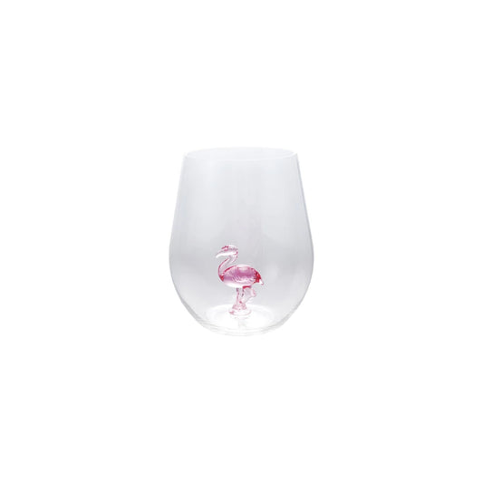 16 oz. Acrylic Stemless Wine Glass with Flamingo Inside, Pink