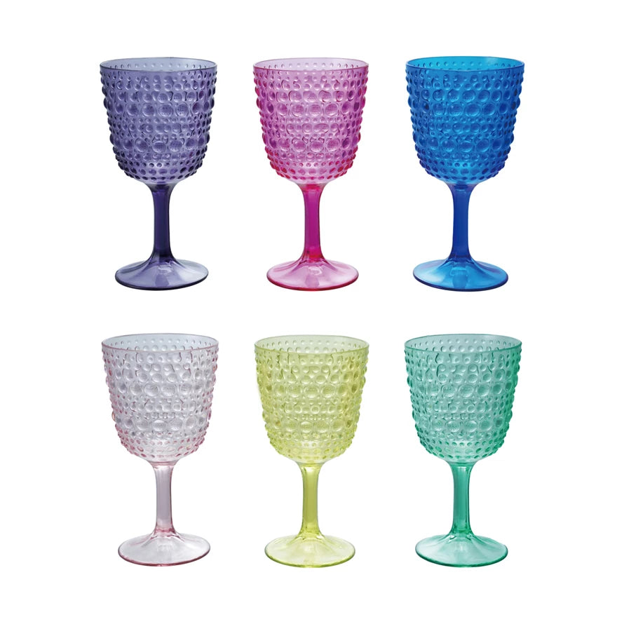 14 oz. Acrylic Stemmed Wine Glass with Raised Dots, Assortment Colors