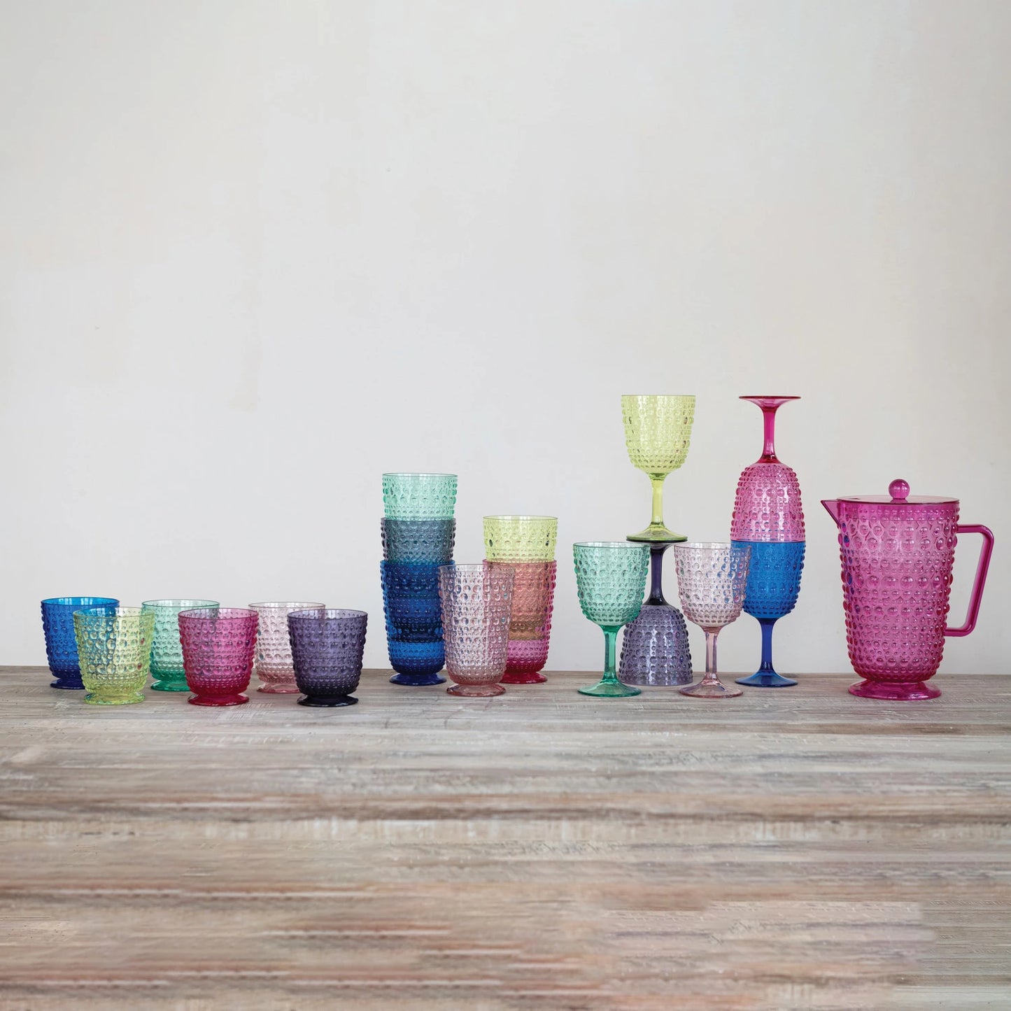 14 oz. Acrylic Stemmed Wine Glass with Raised Dots, Assortment Colors