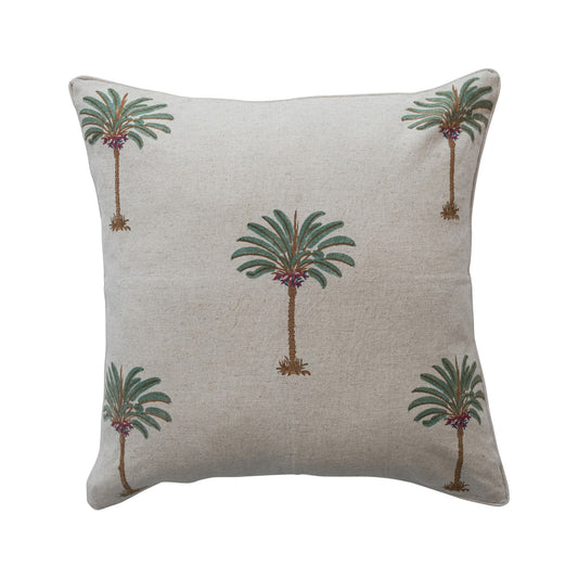 24" Palm Trees Square Cotton & Linen Block Printed Pillow