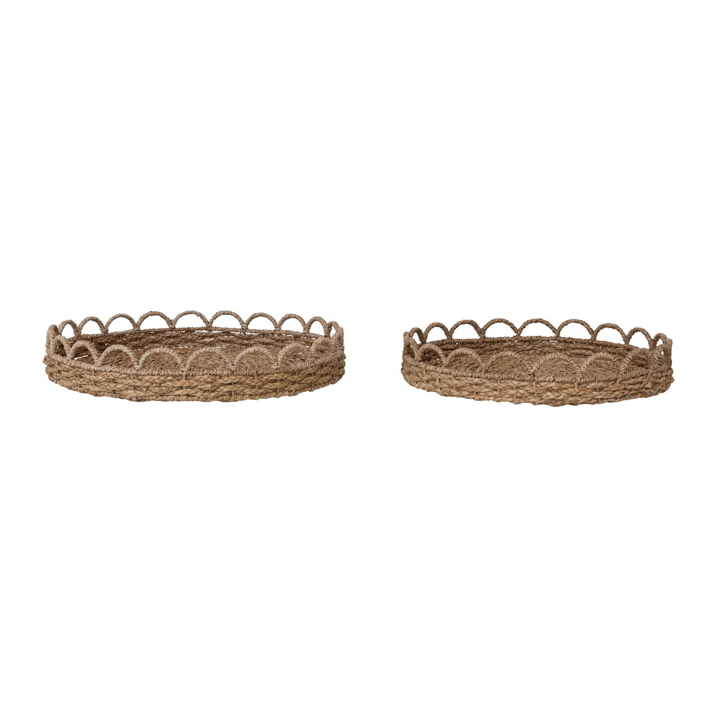 Decorative Woven Seagrass Scalloped Trays, Natural