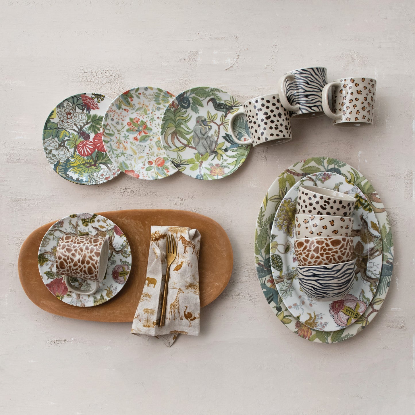 Printed Stoneware Plate w/ Botanicals, 4 Styles