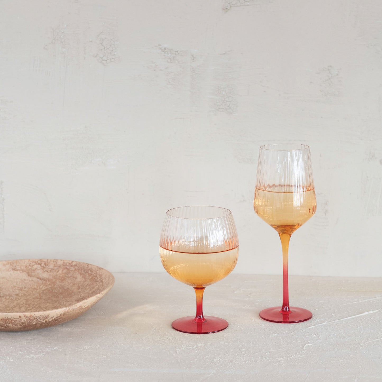 Stemmed Fluted Wine Glass, Orange Color Ombre