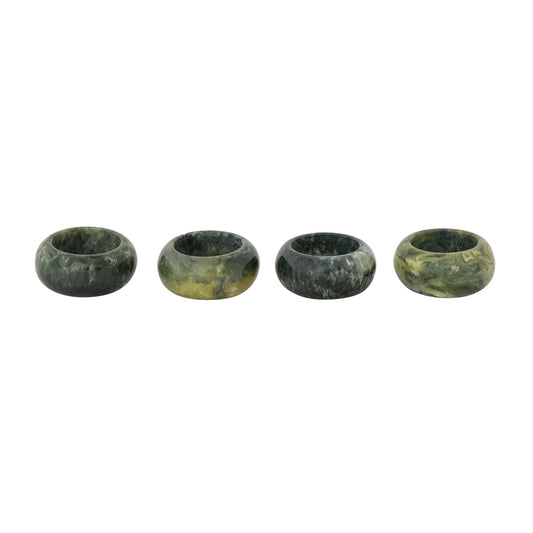 Marbled Resin Napkin Rings, Green, Set of 4 Tied with Jute