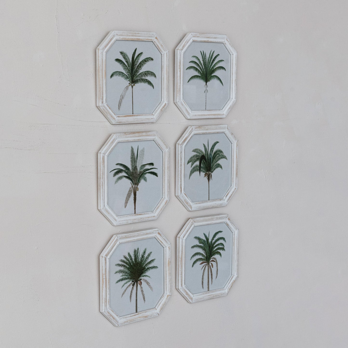 Octagon Shaped Wood Framed Glass Wall Decor with Palm Tree