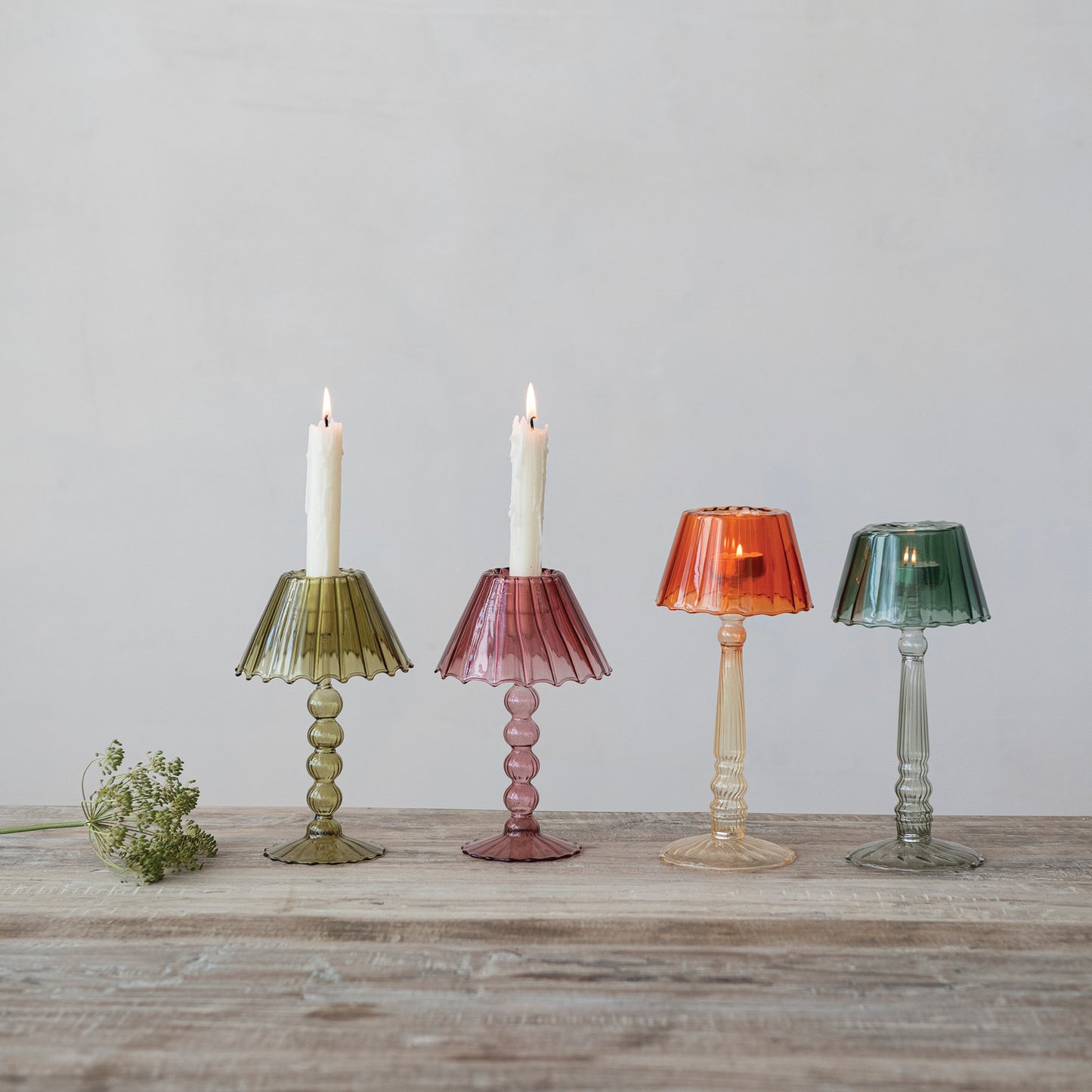 Glass Ribbed Table Light Tealight Holder, 2 Colors