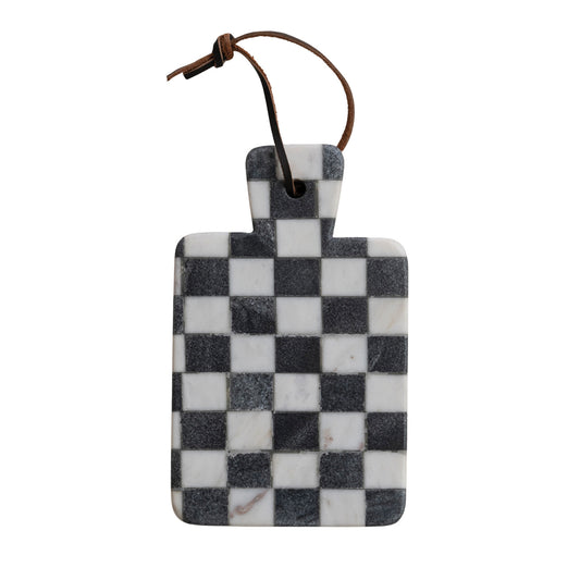 Marble Cheese/Serving Board with Handle & Faux Leather Tie