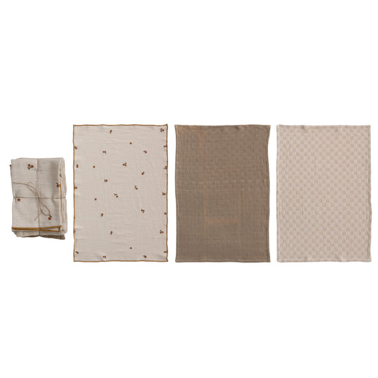 Cotton Tea Towels with Waffle Weave, Set of 3 Tied with Jute