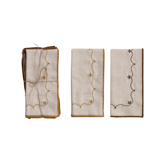 Cotton Napkins with Floral Embroidery, Set of 4