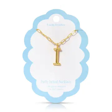 Lucky Feather Puffy Charm - Initial Necklace