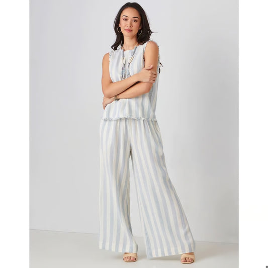 Linen Blend Stripe Pant, Blue