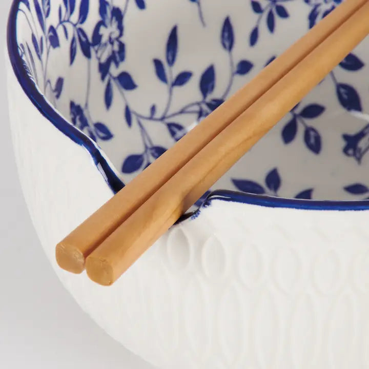 Indigo Floral Ramen Bowl Set