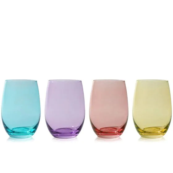 Color Stemless Wine Glasses Set of Four