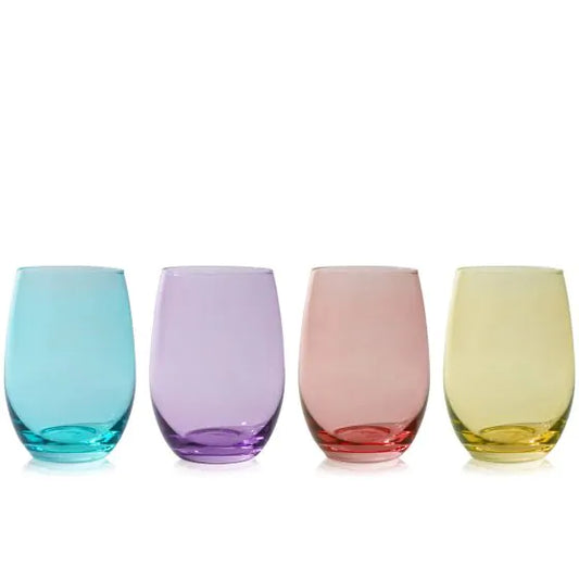 Color Stemless Wine Glasses Set of Four