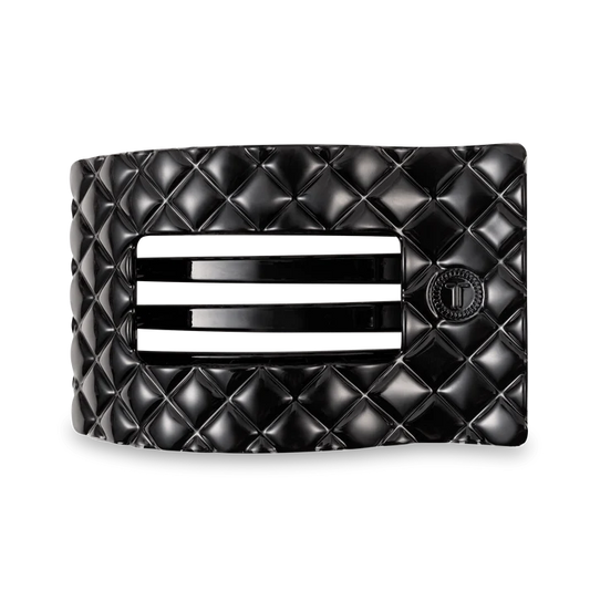 Jet Black Quilted Flat Rectangule Hair Clip