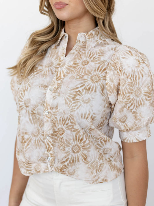 Liverpool Puff Sleeve Twist Front Woven Top