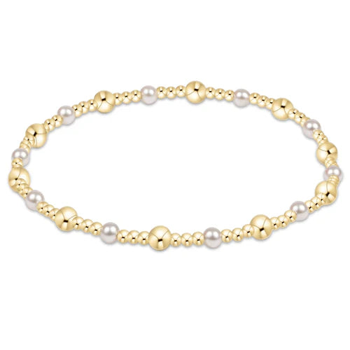 Classic Gold Sincerity Pattern 4mm Bead Bracelet - Pearl