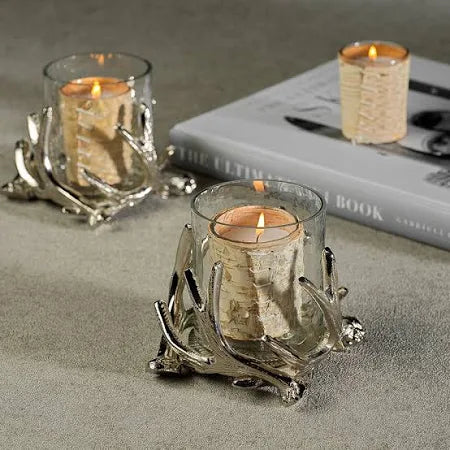 Antler Design Metal & Glass Candleholder